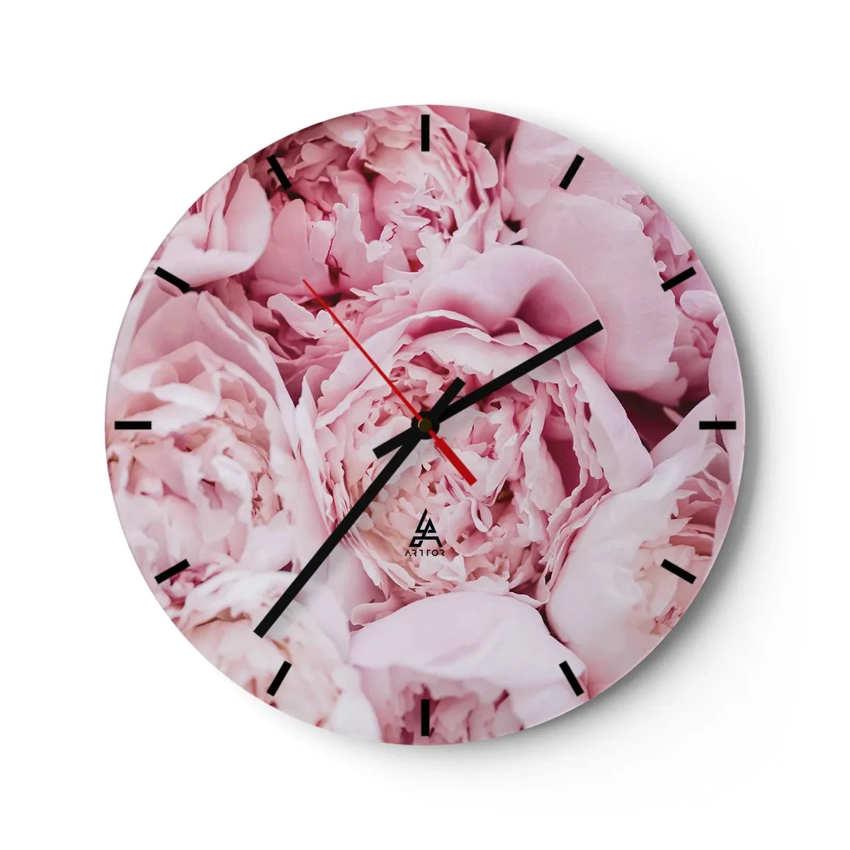 Orologio da parete - Orologio in Vetro - Un primo piano di peonie rosa pastello in piena fioritura - 30x30cm - Morbide e profumate - Decorazione murale moderna per soggiorno, cucina e camera da letto ARTTOR