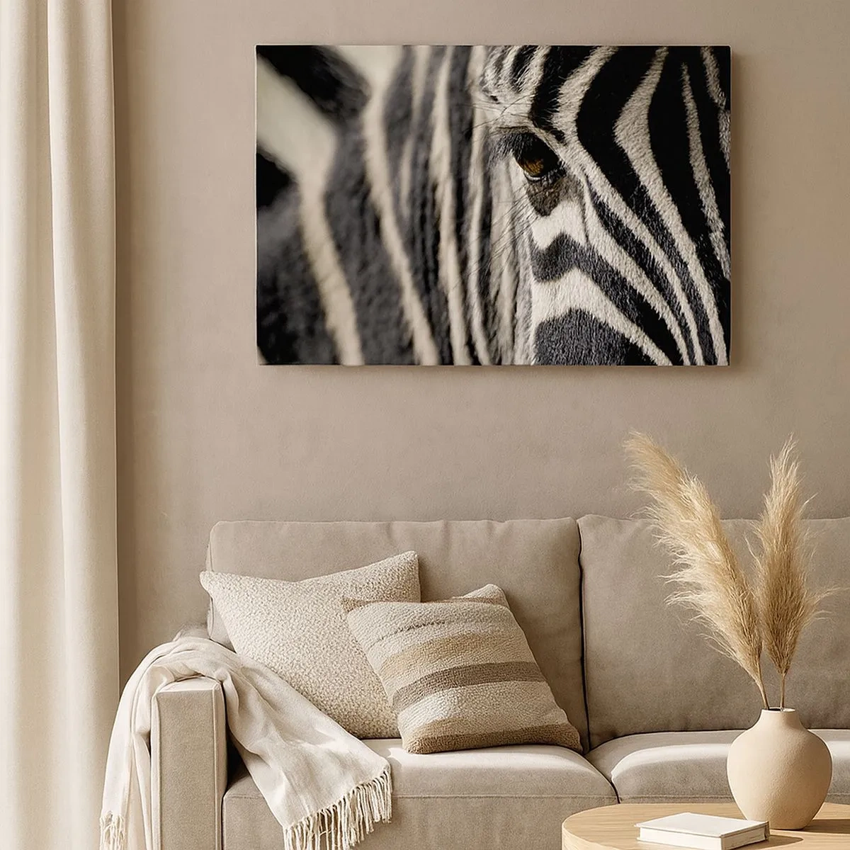 Quadro su tela - Stampe su Tela - Primo piano dell'occhio di una zebra con strisce bianche e nere - 70x50cm - Ritratto a strisce - Decorazione murale moderna per soggiorno e camera da letto ARTTOR