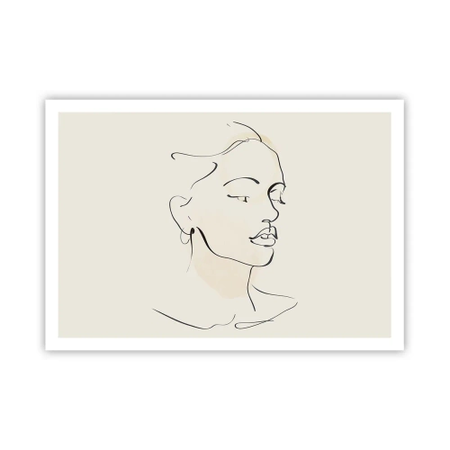 Poster - Uno schizzo delicato del volto di una donna su uno sfondo chiaro - 100x70cm - Linea sicura - Decorazione murale moderna per soggiorno e camera da letto ARTTOR