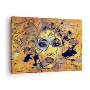 Quadro su tela - Stampe su Tela - Ritratto astratto di una donna nei toni del giallo oro - 70x50cm - Bellezza solare - Decorazione murale moderna per soggiorno e camera da letto ARTTOR