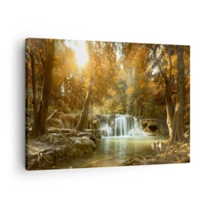 Quadro su tela - Stampe su Tela - Paesaggio autunnale con cascata - 70x50cm - Cascata nel parco - Decorazione murale moderna per soggiorno e camera da letto ARTTOR
