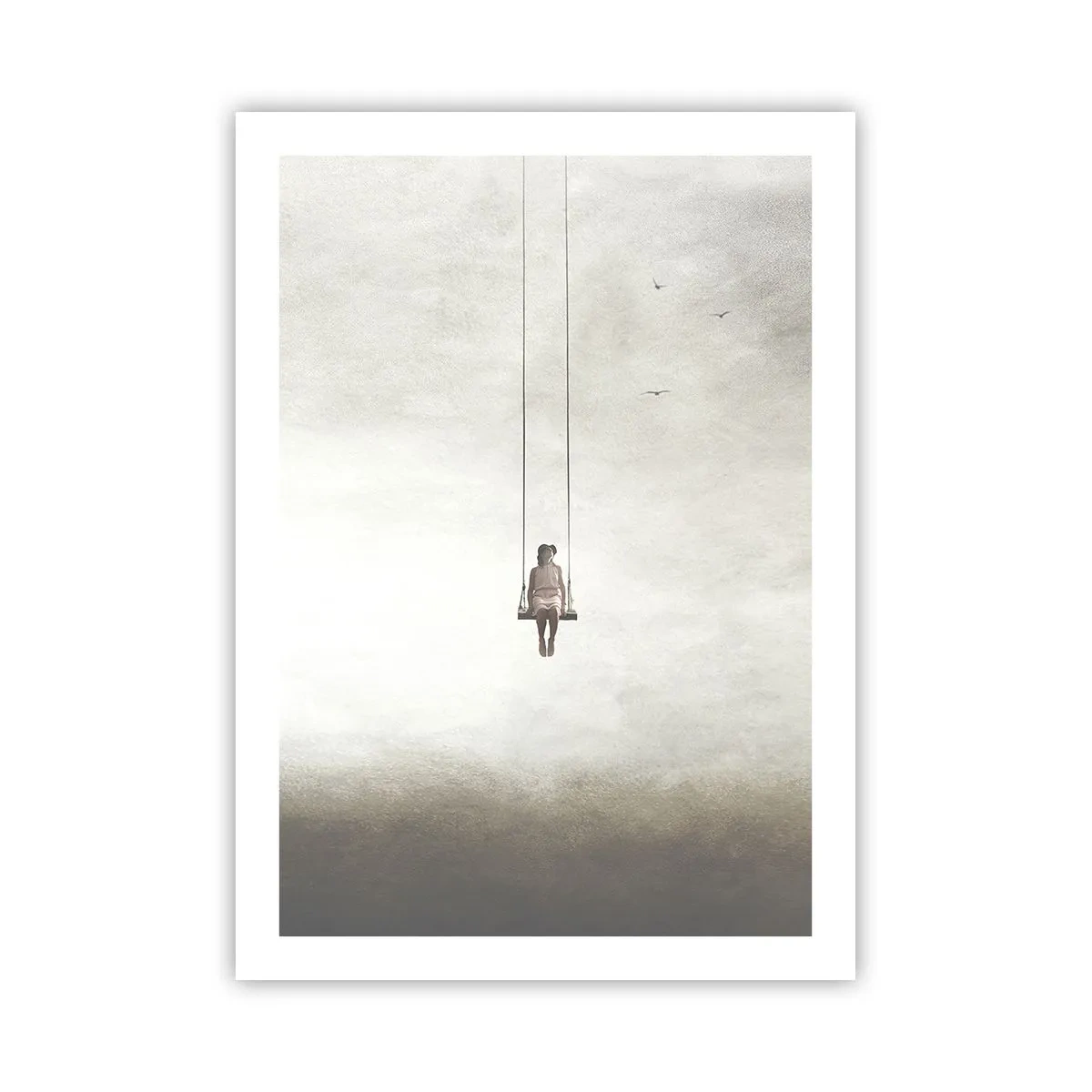 Poster - Una figura su un'altalena sospesa nello spazio - 50x70cm - Il bambino che è in noi - Decorazione murale moderna per soggiorno e camera da letto ARTTOR