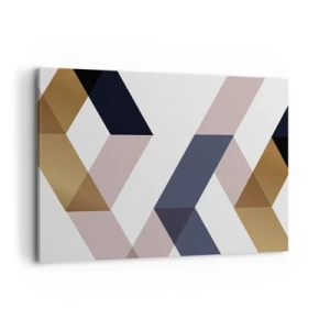 Quadro su tela - Stampe su Tela - Motivi geometrici nei toni dell'oro e del blu navy - 100x70cm - Piani e angoli - Decorazione murale moderna per soggiorno e camera da letto ARTTOR