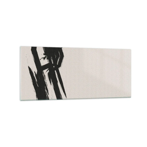 Quadro su vetro - Pennellate dinamiche in nero su sfondo chiaro - 120x50cm - Corsa sfrenata - Decorazione murale moderna per soggiorno e camera da letto ARTTOR