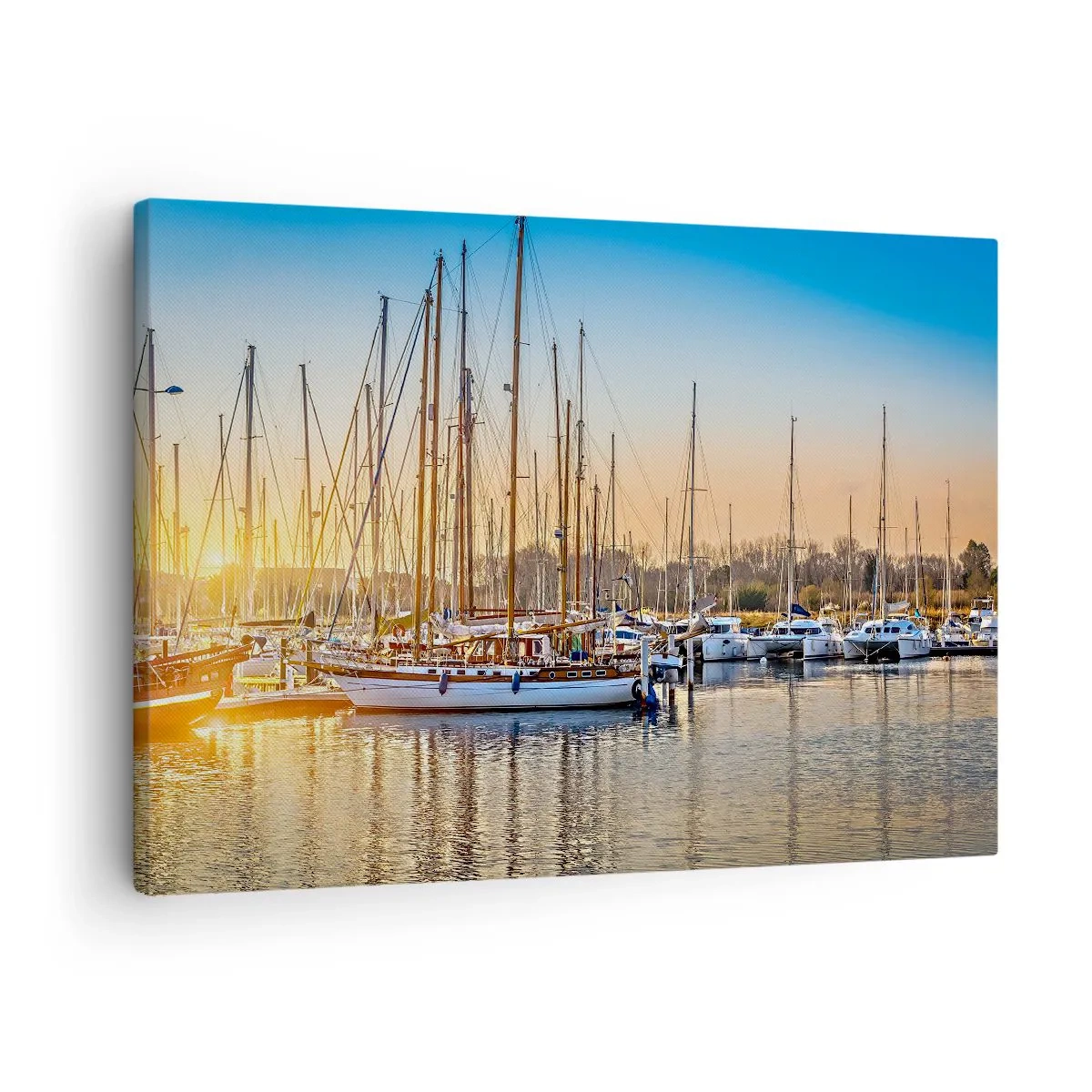 Quadro su tela - Stampe su Tela - Tramonto su un porto turistico pieno di barche a vela - 70x50cm - Anche il vento va a dormire - Decorazione murale moderna per soggiorno e camera da letto ARTTOR