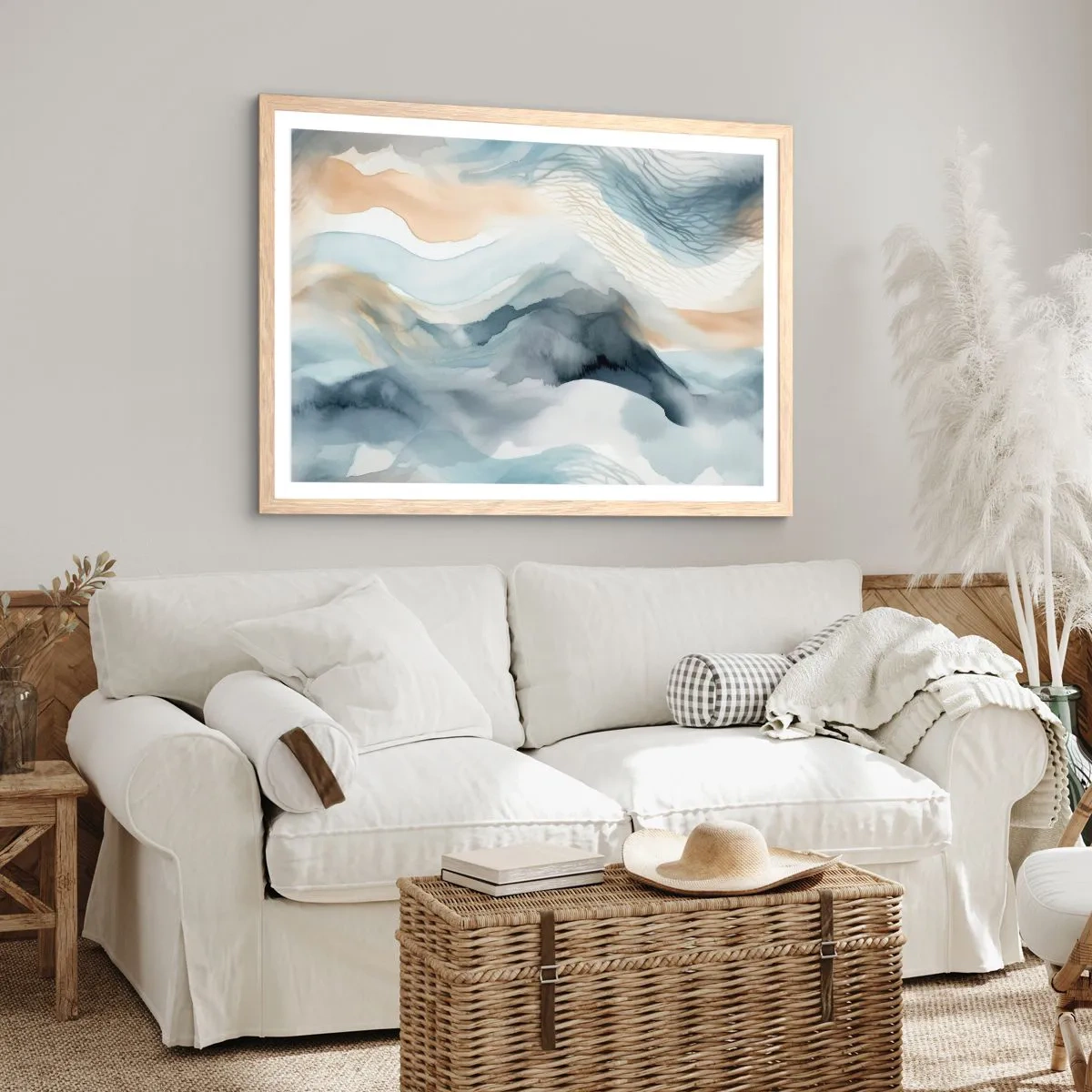 Poster in cornice rovere chiaro - Astrazione nevosa e nebbiosa - 100x70 cm