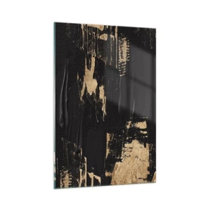 Quadro su vetro - Composizione astratta nei toni del nero e dell'oro - 70x100cm - Tracce del contatto - Decorazione murale moderna per soggiorno e camera da letto ARTTOR