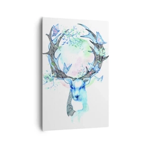 Quadro su tela - Stampe su Tela - Una grafica stravagante di un cervo con un motivo naturale e a farfalla - 80x120cm - La forza e la delicatezza della natura - Decorazione murale moderna per soggiorno e camera da letto ARTTOR