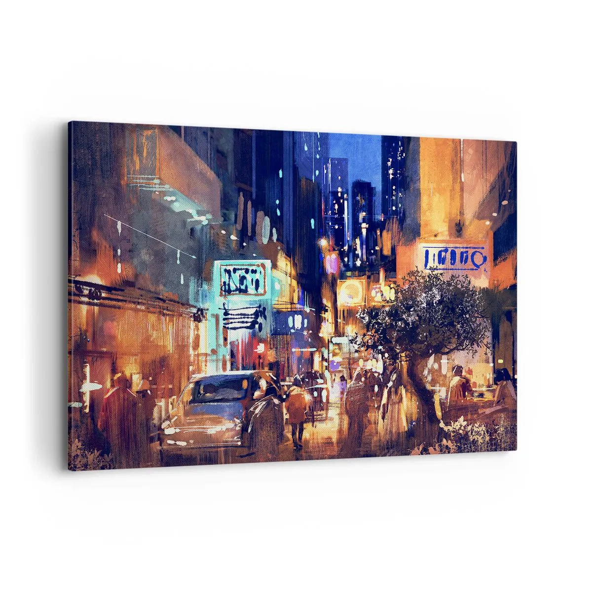 Quadro su tela - Stampe su Tela - Paesaggio urbano serale in stile impressionista - 120x80cm - Ma la città non dorme - Decorazione murale moderna per soggiorno e camera da letto ARTTOR