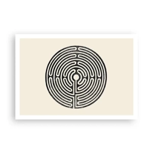 Poster - Labirinto circolare bianco e nero su sfondo chiaro - 100x70cm - Ordine misterioso - Decorazione murale moderna per soggiorno e camera da letto ARTTOR