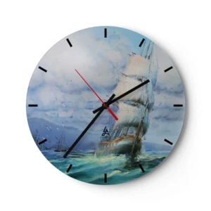 Orologio da parete - Orologio in Vetro - Una nave a vela in mare agitato sotto un cielo nuvoloso - 30x30cm - Con il vento in favore - Decorazione murale moderna per soggiorno, cucina e camera da letto ARTTOR