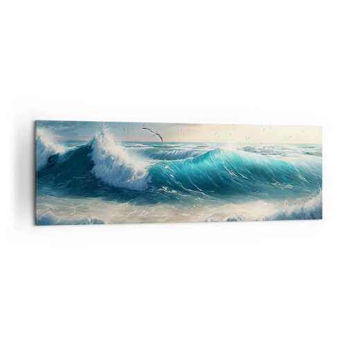 Quadro su tela - Stampe su Tela - Onde del mare sulla spiaggia sotto un cielo azzurro con gabbiani - 160x50cm - Mormora solo per te - Decorazione murale moderna per soggiorno e camera da letto ARTTOR