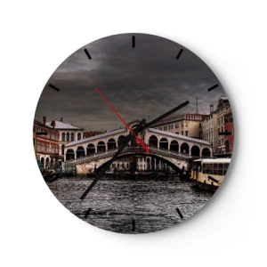 Orologio da parete - Orologio in Vetro - Il Ponte di Rialto a Venezia sotto un cielo nuvoloso - 30x30cm - Promessa di una sera a Venezia - Decorazione murale moderna per soggiorno, cucina e camera da letto ARTTOR