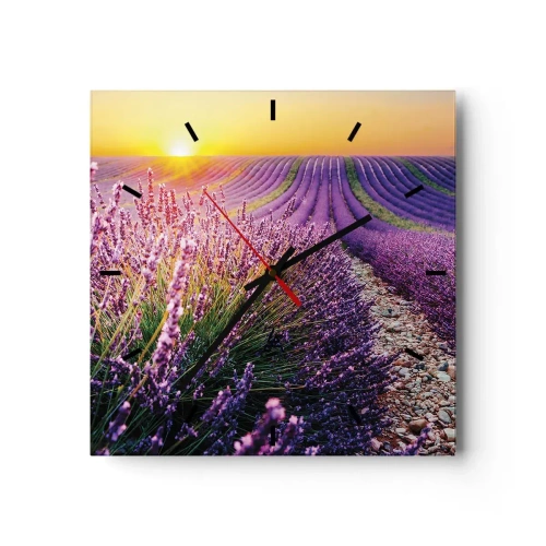Orologio da parete - Orologio in Vetro - Campo di lavanda al tramonto - 30x30cm - Campo profumato - Decorazione murale moderna per soggiorno e camera da letto ARTTOR