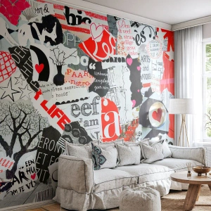 Fotomurali Premium Sand - Collage hipster - Graffiti, Murale, Vintage ▾ - 200x140 cm