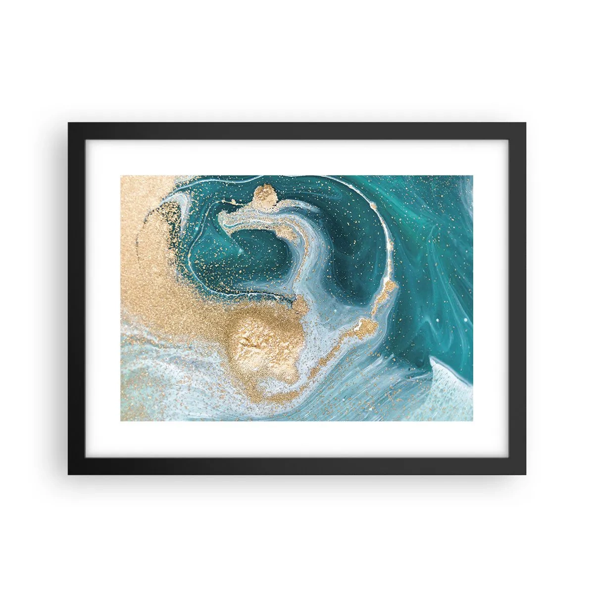 Poster in cornice nera - Vortice di oro e turchese - 40x30 cm