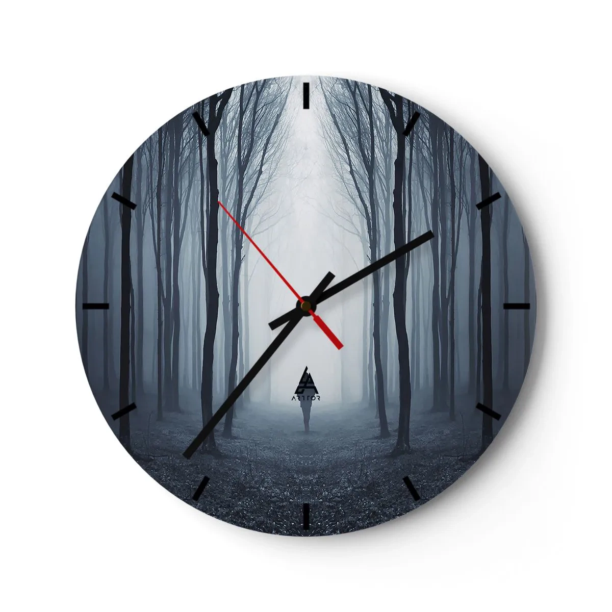Orologio da parete - Orologio in Vetro - Una foresta oscura nella nebbia con una figura misteriosa - 30x30cm - E tutto è semplice e chiaro - Decorazione murale moderna per soggiorno, cucina e camera da letto ARTTOR