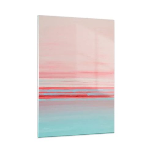 Quadro su vetro - Righe verticali in tonalità pastello di rosa e blu - 50x70cm - Astrazione all'alba - Decorazione murale moderna per soggiorno e camera da letto ARTTOR