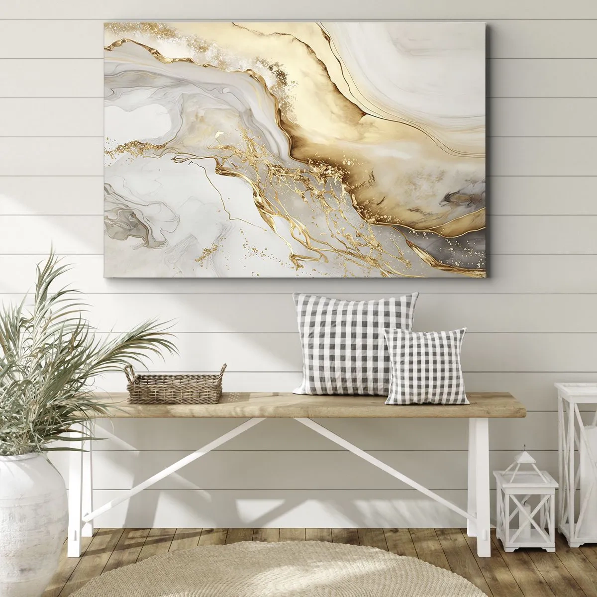 Quadro su tela - Stampe su Tela - Motivi astratti in oro e marmo su uno sfondo chiaro - 100x70cm - Astrazione: bellezza e bontà - Decorazione murale moderna per soggiorno e camera da letto ARTTOR