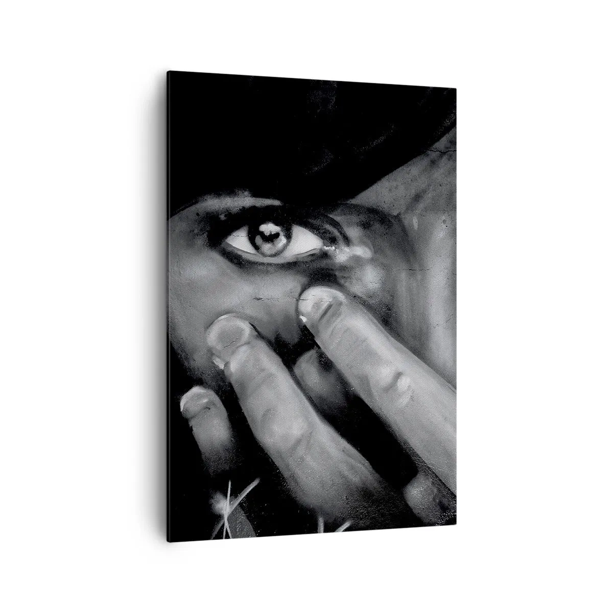 Quadro su tela - Stampe su Tela - Ritratto in bianco e nero di una donna che si copre il viso con le mani. - 70x100cm - Non dico chi l'ha dipinto - Decorazione murale moderna per soggiorno e camera da letto ARTTOR