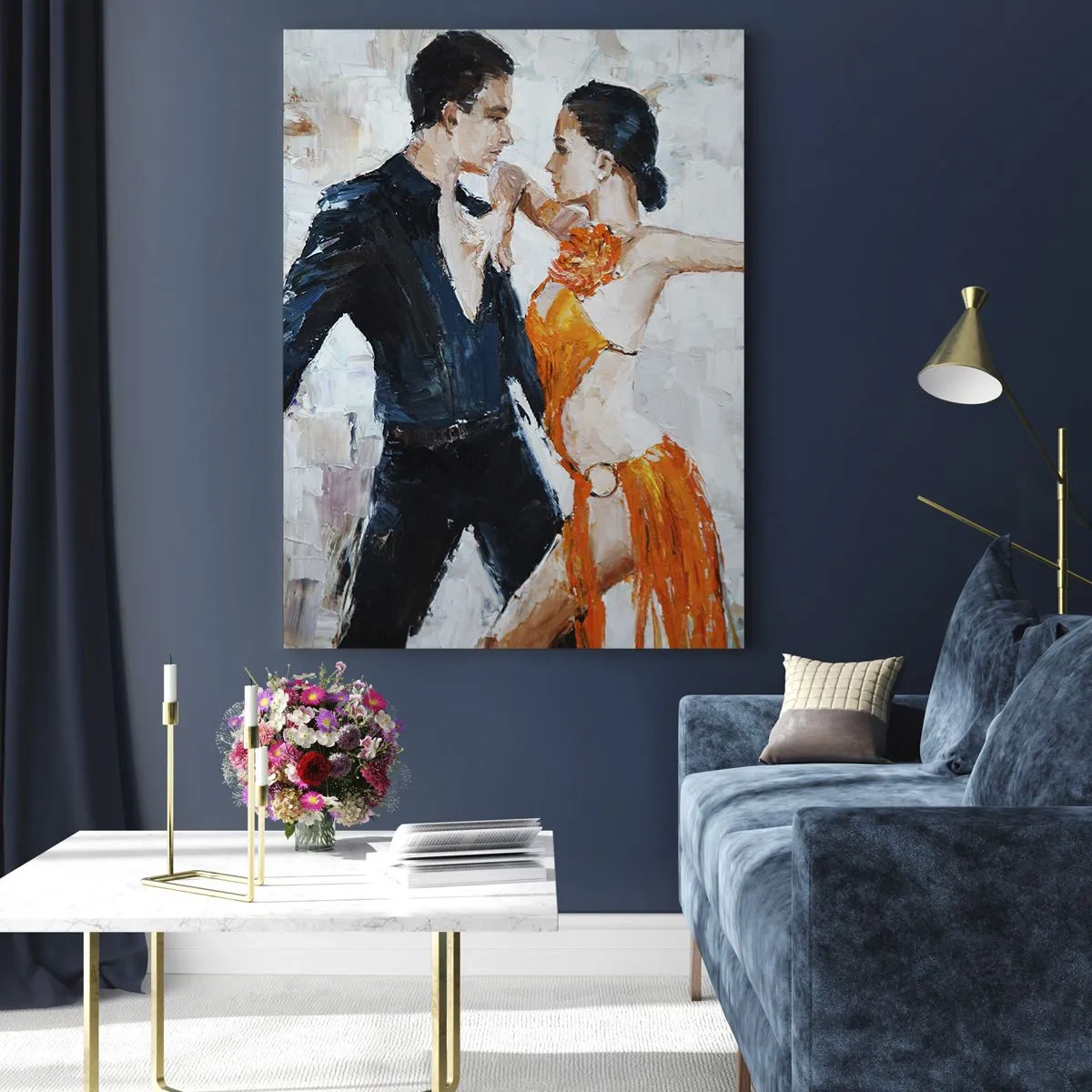 Quadro su vetro - Una coppia dinamica che balla in stile latino-americano. - 70x100cm - Dirty dancing - Decorazione murale moderna per soggiorno e camera da letto ARTTOR
