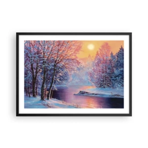 Poster in cornice nera - Paesaggio invernale con fiume e alberi all'alba - 70x50cm - I colori dell'inverno - Decorazione murale moderna per soggiorno e camera da letto ARTTOR