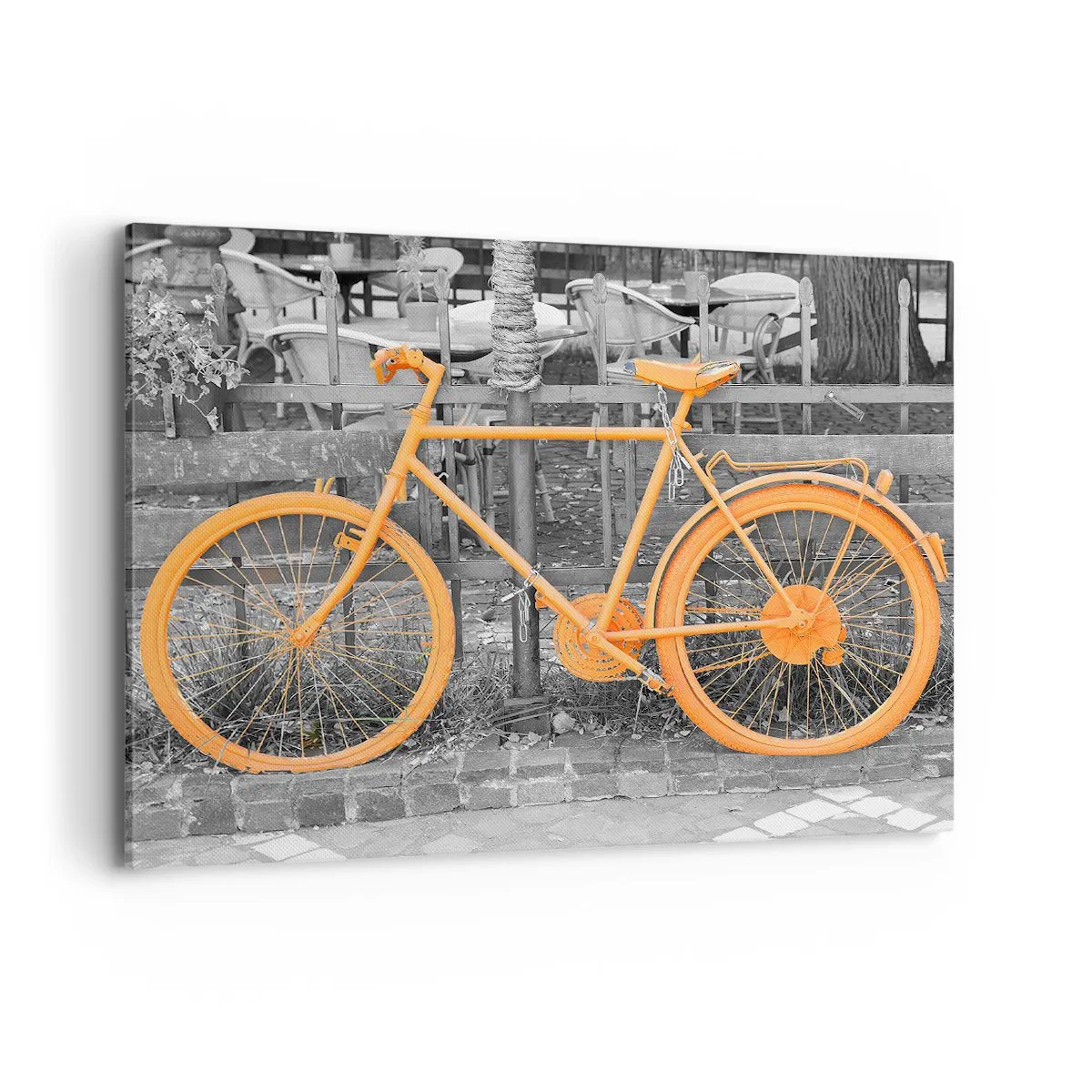 Quadro su tela - Stampe su Tela - Fotografia artistica di una bicicletta gialla su uno sfondo bianco e nero - 100x70cm - Vai, ti aspetto qui - Decorazione murale moderna per soggiorno e camera da letto ARTTOR