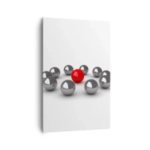 Quadro su tela - Stampe su Tela - Una palla rossa circondata da palline argentate su uno sfondo bianco - 80x120cm - Cerchio in argento e rosso - Decorazione murale moderna per soggiorno e camera da letto ARTTOR