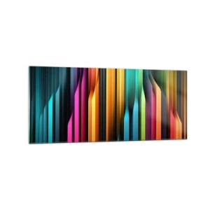 Quadro su vetro - Le linee verticali colorate creano un'astrazione dinamica. - 120x50cm - Organi di luce - Decorazione murale moderna per soggiorno e camera da letto ARTTOR