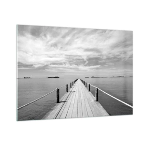 Quadro su vetro - Un molo di legno che si estende in lontananza attraverso un mare calmo - 100x70cm - Forse un viaggio... - Decorazione murale moderna per soggiorno e camera da letto ARTTOR