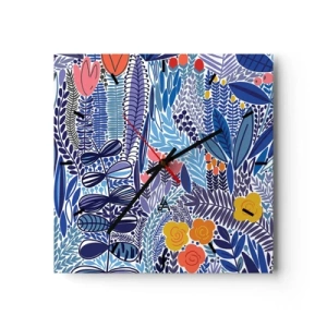 Orologio da parete - Orologio in Vetro - Un motivo vegetale colorato in uno stile grafico moderno - 30x30cm - Il giardino delle Hawaii - Decorazione murale moderna per soggiorno e camera da letto ARTTOR