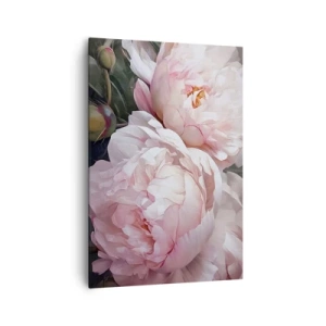 Quadro su tela - Stampe su Tela - Delicate peonie rosa in piena fioritura - 70x100cm - L'attimo della fioritura - Decorazione murale moderna per soggiorno e camera da letto ARTTOR