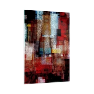 Quadro su vetro - Astrazione geometrica in intense tonalità di rosso - 80x120cm - Confusione aggrovigliata - Decorazione murale moderna per soggiorno e camera da letto ARTTOR