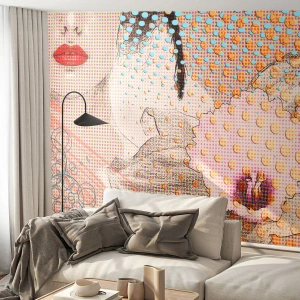 Fotomurali Premium Sand - Ritratto femminile pop art con motivo orchidea - 100x70cm - Eroina dei fumetti - Decorazione murale moderna per soggiorno e camera da letto ARTTOR