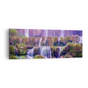 Quadro su tela - Stampe su Tela - Cascate immerse nel verde con luci pastello - 140x50cm - La scala verso il cielo - Decorazione murale moderna per soggiorno e camera da letto ARTTOR