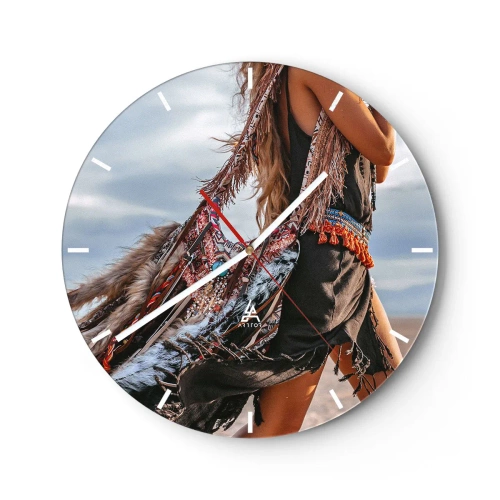 Orologio da parete - Orologio in Vetro - Stile boho da spiaggia con frange e decorazioni - 30x30cm - La donna dello sciamano - Decorazione murale moderna per soggiorno, cucina e camera da letto ARTTOR