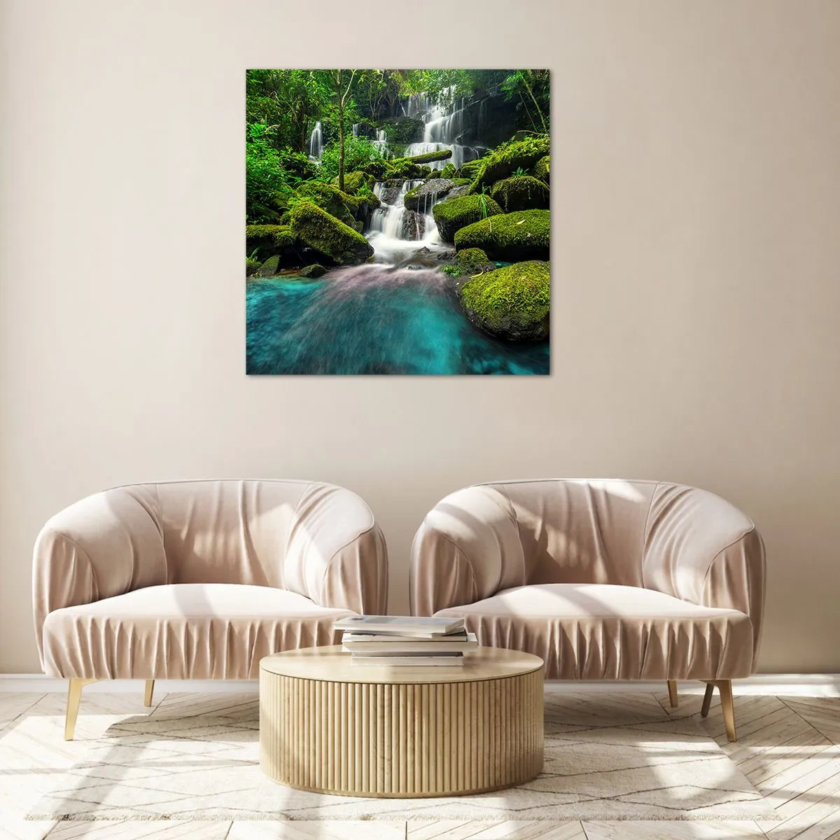 Quadro su vetro - Turchese, zaffiro e argento liquido - 30x30 cm