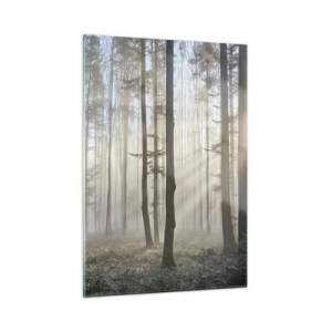 Quadro su vetro - I raggi del sole mattutino penetrano nella foresta nebbiosa - 50x70cm - Anche la nebbia si è svegliata - Decorazione murale moderna per soggiorno e camera da letto ARTTOR