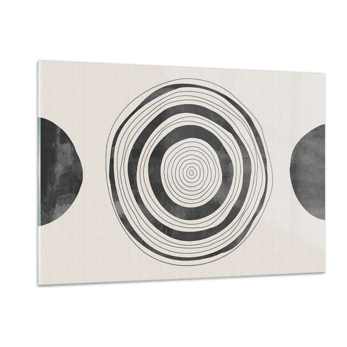Quadro su vetro - Motivo astratto in bianco e nero con cerchi concentrici - 120x80cm - Conta ciò che sta in mezzo - Decorazione murale moderna per soggiorno e camera da letto ARTTOR