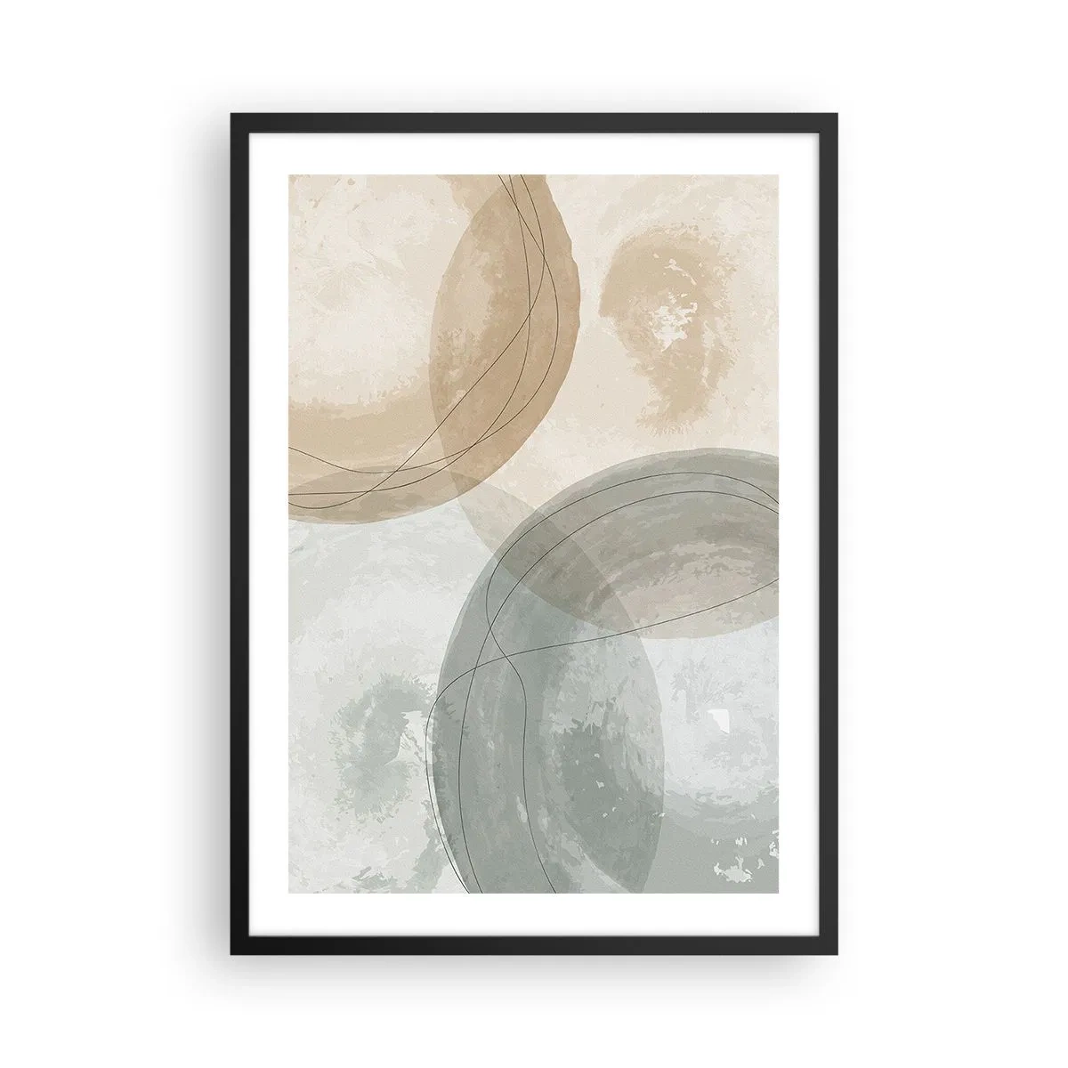 Poster in cornice nera - Forme geometriche nei toni pastello della terra - 50x70cm - Compenetrazione di mondi - Decorazione murale moderna per soggiorno e camera da letto ARTTOR