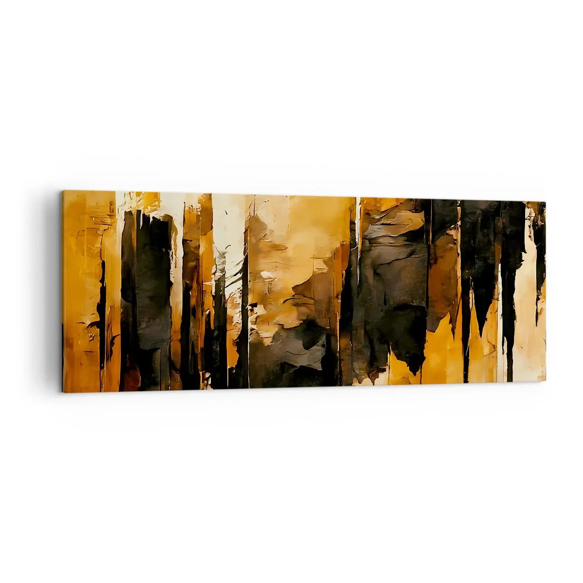 Quadro su tela - Stampe su Tela - Strisce astratte dorate e nere in una composizione artistica - 140x50cm - Armonia di nero e oro - Decorazione murale moderna per soggiorno e camera da letto ARTTOR