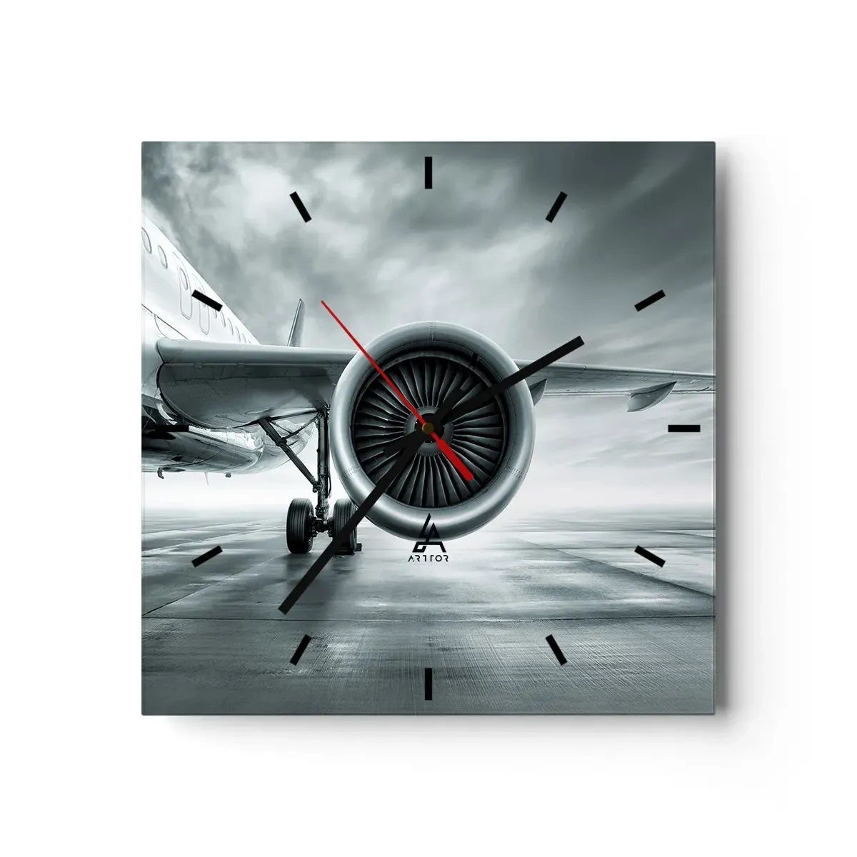 Orologio da parete - Orologio in Vetro - Il motore a reazione di un aereo sulla pista - 30x30cm - C'è la forza! - Decorazione murale moderna per soggiorno e camera da letto ARTTOR