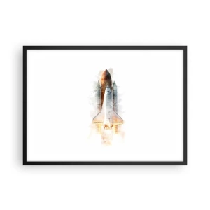 Poster in cornice nera - Un'interpretazione artistica ad acquerello di uno space shuttle in decollo - 70x50cm - La partenza degli esploratori - Decorazione murale moderna per soggiorno e camera da letto ARTTOR