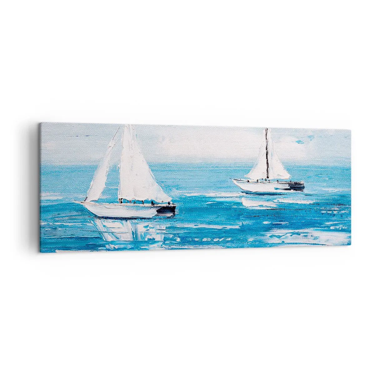 Quadro su tela - Stampe su Tela - Yacht sul mare blu in stile artistico - 140x50cm - Con un amico al fianco - Decorazione murale moderna per soggiorno e camera da letto ARTTOR