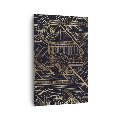 Quadro su tela - Stampe su Tela - Motivi geometrici dorati su sfondo nero in stile Art Déco - 80x120cm - Concetti, idee, progetti - Decorazione murale moderna per soggiorno e camera da letto ARTTOR