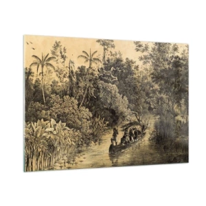 Quadro su vetro - Stampa retrò raffigurante un viaggio attraverso la giungla - 100x70cm - Viaggio alla fonte - Decorazione murale moderna per soggiorno e camera da letto ARTTOR