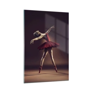 Quadro su vetro - Una ballerina in abito rosso sullo sfondo di un palco - 80x120cm - Prima ballerina - Decorazione murale moderna per soggiorno e camera da letto ARTTOR