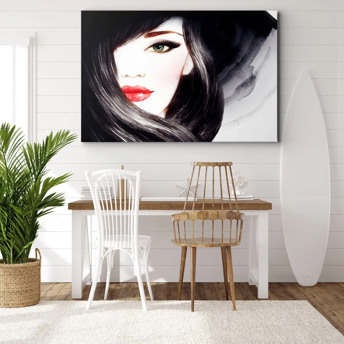 Quadro su tela - Stampe su Tela - Ritratto di una donna dallo sguardo espressivo e dalle labbra rosse - 70x50cm - Sguardo di zaffiro - Decorazione murale moderna per soggiorno e camera da letto ARTTOR