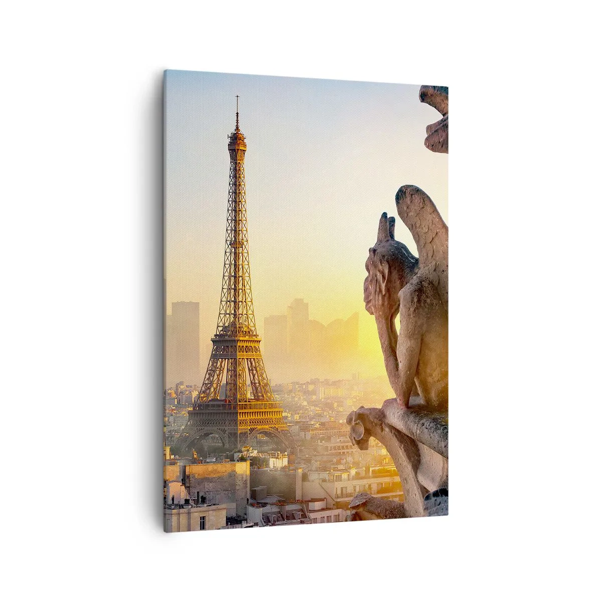 Quadro su tela - Stampe su Tela - Vista della Torre Eiffel con i gargoyle sullo sfondo - 70x100cm - Tante cose sono cambiate... - Decorazione murale moderna per soggiorno e camera da letto ARTTOR