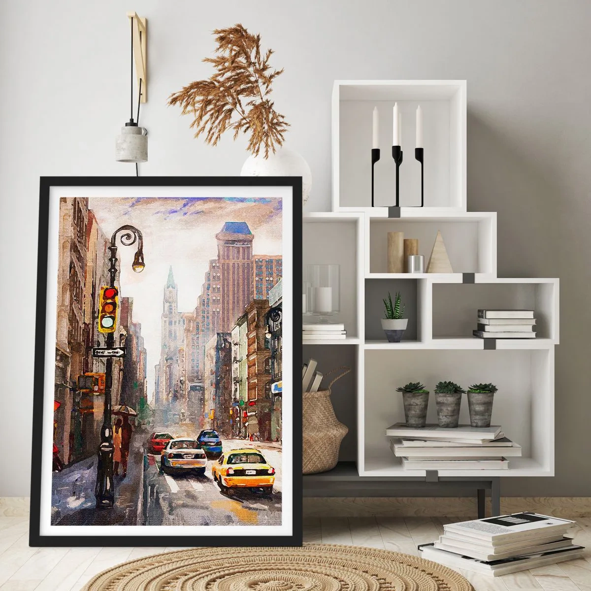Poster in cornice nera - New York: colorata anche sotto la pioggia - 40x50 cm